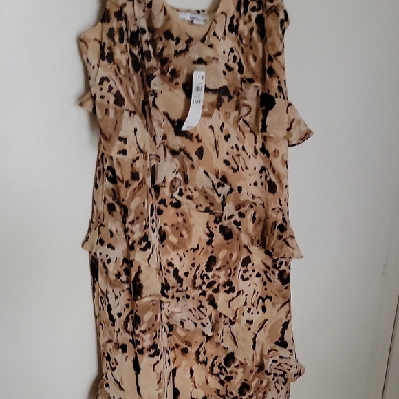 Bar||| Beige Printed Ruffle Slip Dress - Picture 6 of 11
